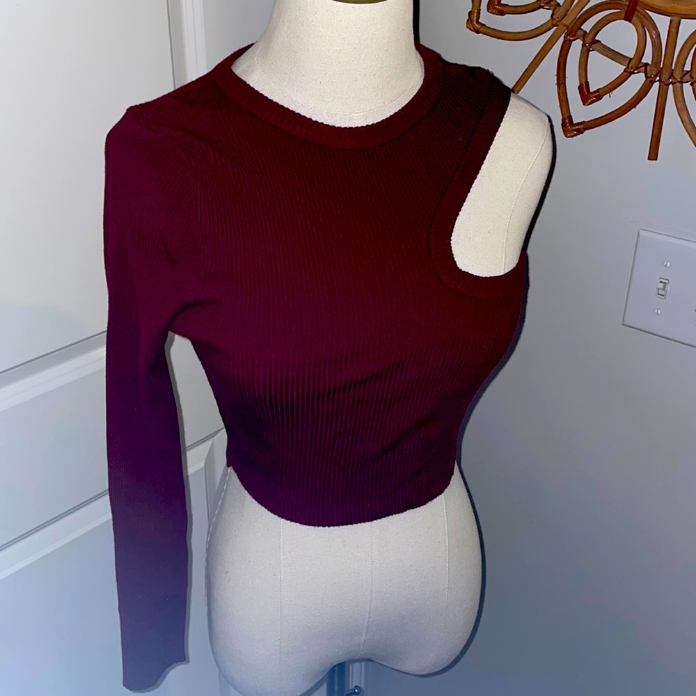 Maroon one arm crop top by The Vintage Shop